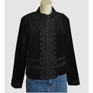 Ribbon Embellished Velvet Jacket Size M Embroidered Layer Festive Black Reba